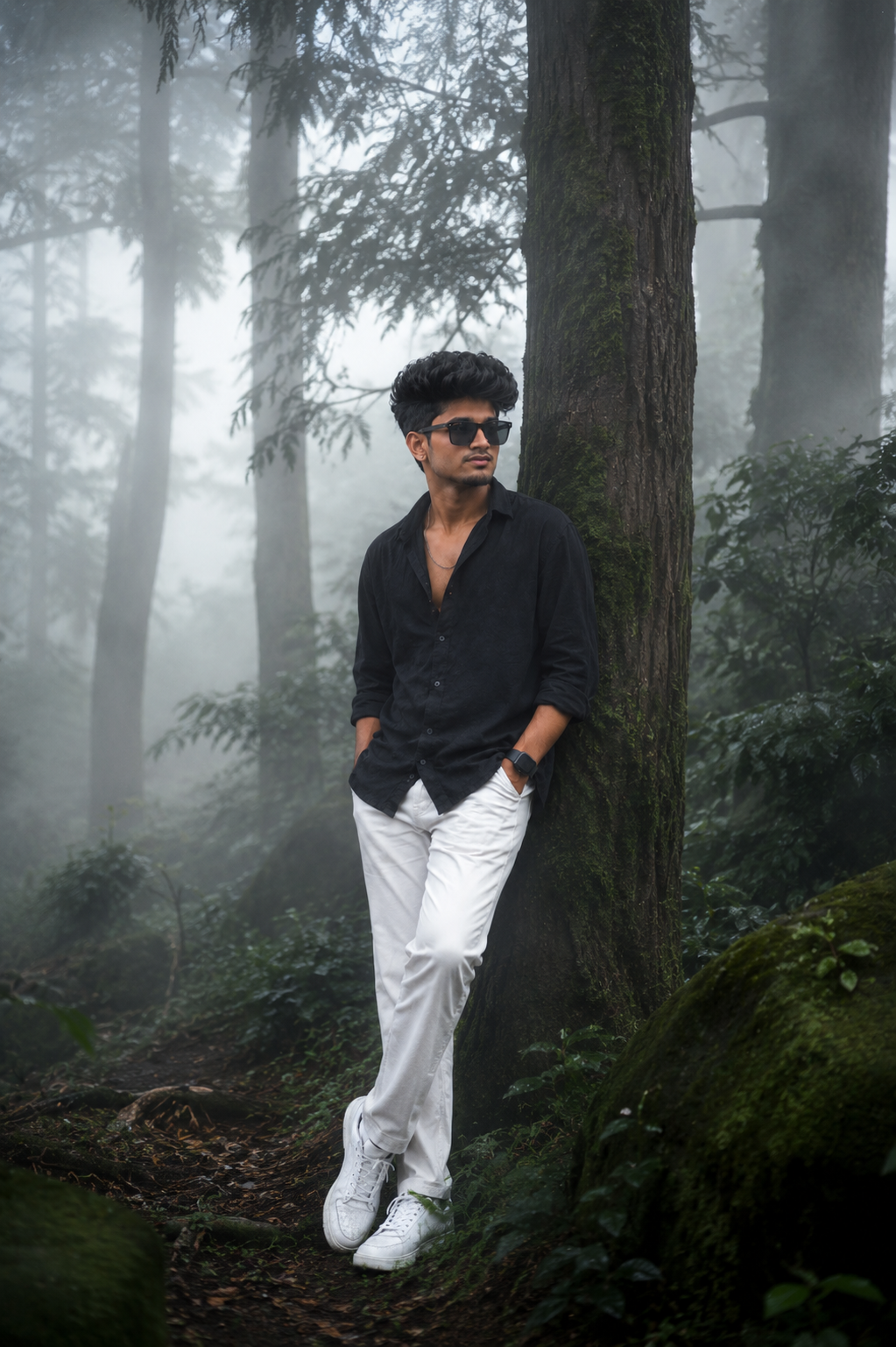 Ultra-Realistic Cinematic Foggy Forest Portrait with Enchanted Woodland Color Grading