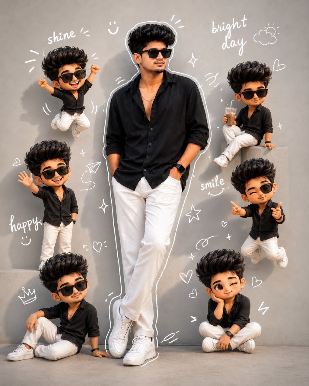 3D Cute Chibi Collage with Hand-Drawn Doodle Aesthetic
